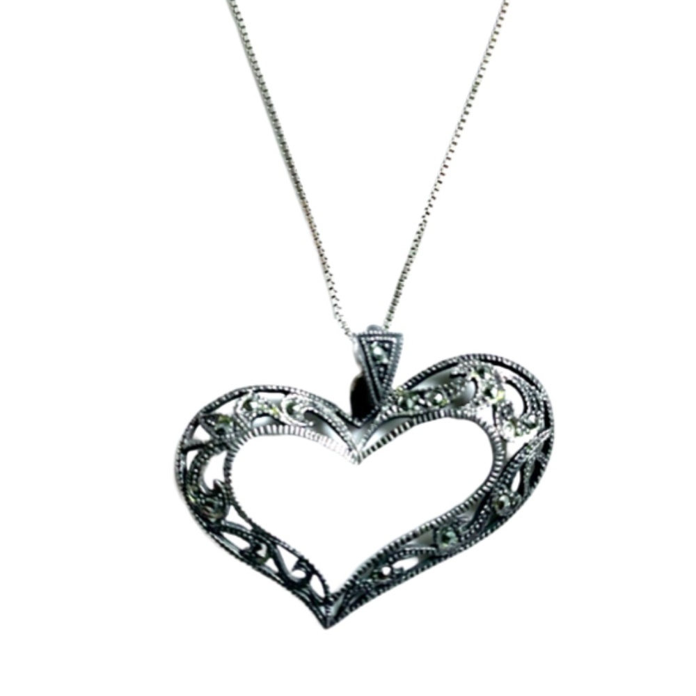 Sterling Silver Marcasite Heart Necklace
